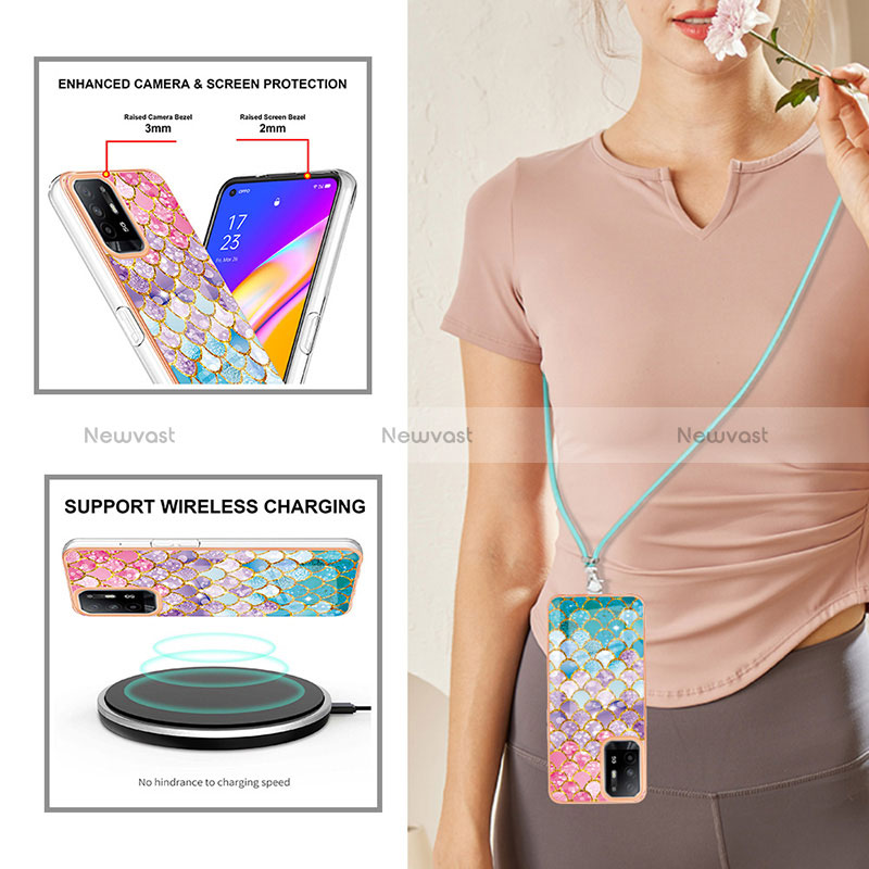 Silicone Candy Rubber Gel Fashionable Pattern Soft Case Cover with Lanyard Strap Y03B for Oppo Reno5 Z 5G