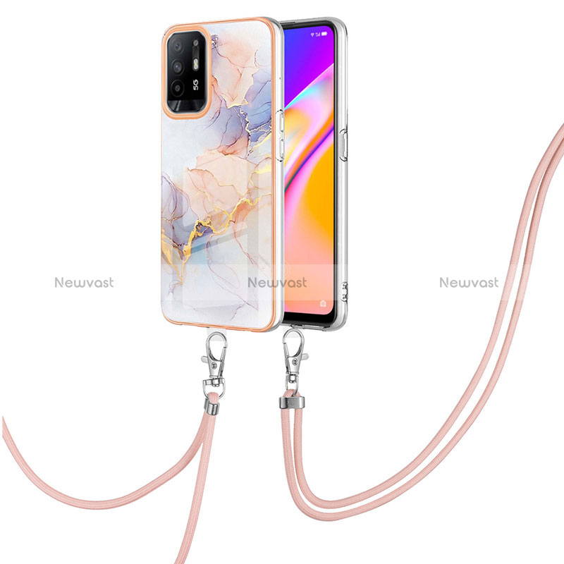 Silicone Candy Rubber Gel Fashionable Pattern Soft Case Cover with Lanyard Strap Y03B for Oppo Reno5 Z 5G