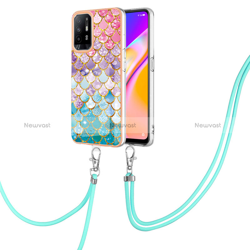 Silicone Candy Rubber Gel Fashionable Pattern Soft Case Cover with Lanyard Strap Y03B for Oppo Reno5 Z 5G