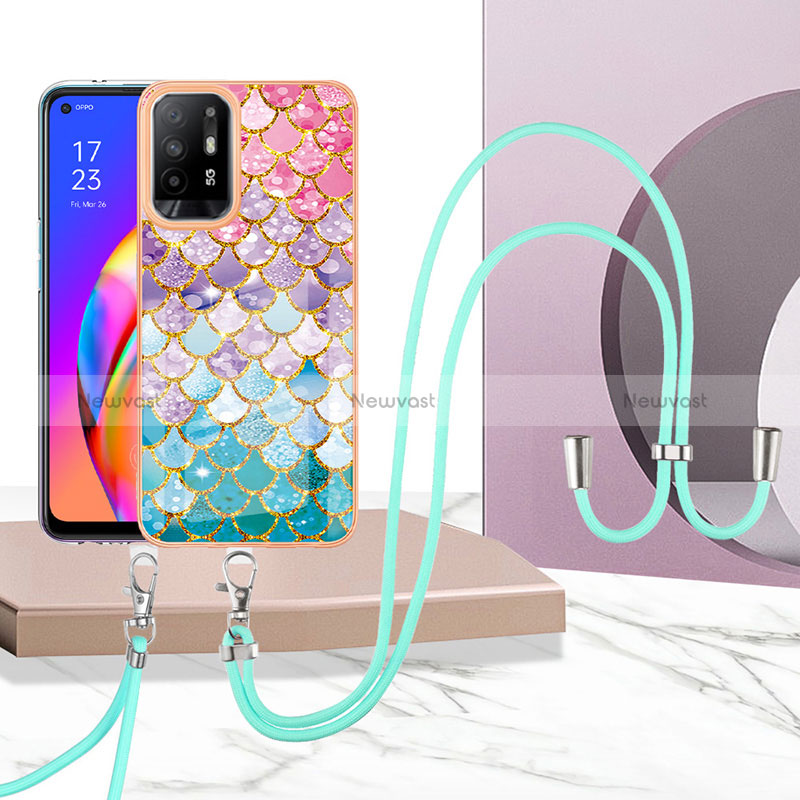 Silicone Candy Rubber Gel Fashionable Pattern Soft Case Cover with Lanyard Strap Y03B for Oppo Reno5 Z 5G