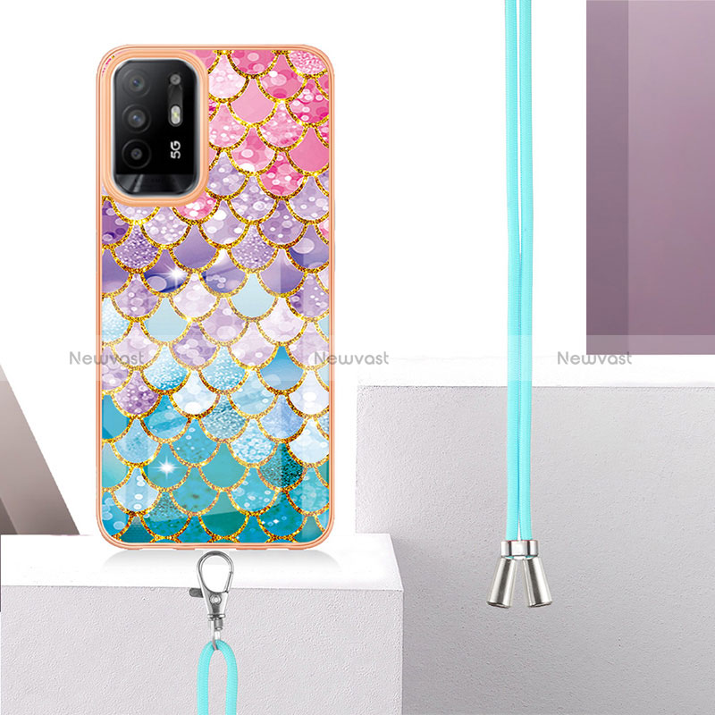 Silicone Candy Rubber Gel Fashionable Pattern Soft Case Cover with Lanyard Strap Y03B for Oppo Reno5 Z 5G