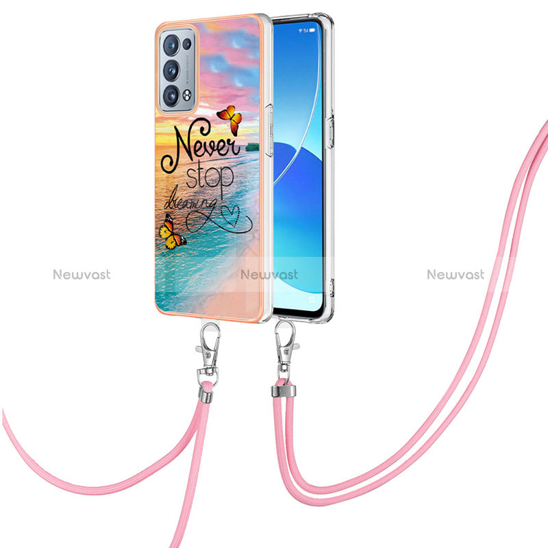 Silicone Candy Rubber Gel Fashionable Pattern Soft Case Cover with Lanyard Strap Y03B for Oppo Reno6 Pro 5G