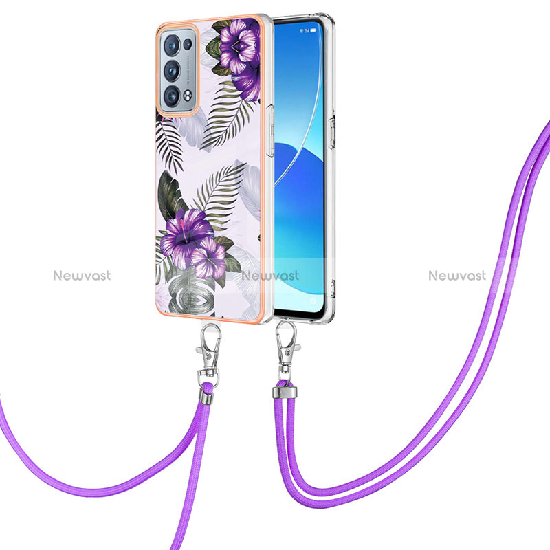 Silicone Candy Rubber Gel Fashionable Pattern Soft Case Cover with Lanyard Strap Y03B for Oppo Reno6 Pro 5G