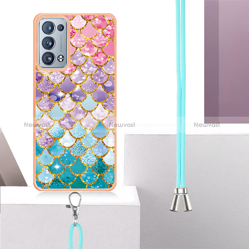 Silicone Candy Rubber Gel Fashionable Pattern Soft Case Cover with Lanyard Strap Y03B for Oppo Reno6 Pro 5G