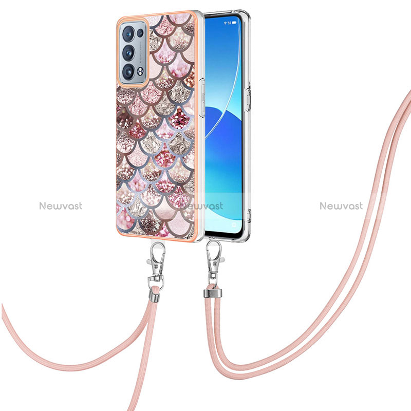 Silicone Candy Rubber Gel Fashionable Pattern Soft Case Cover with Lanyard Strap Y03B for Oppo Reno6 Pro+ Plus 5G