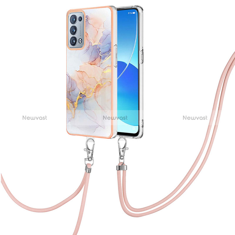 Silicone Candy Rubber Gel Fashionable Pattern Soft Case Cover with Lanyard Strap Y03B for Oppo Reno6 Pro+ Plus 5G