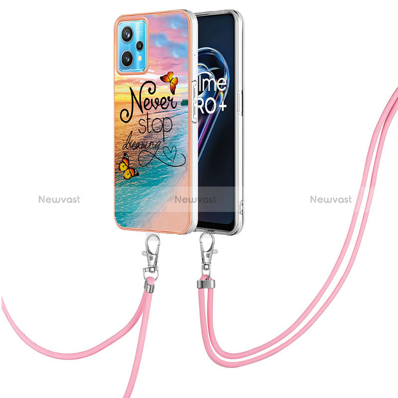 Silicone Candy Rubber Gel Fashionable Pattern Soft Case Cover with Lanyard Strap Y03B for Realme 9 5G