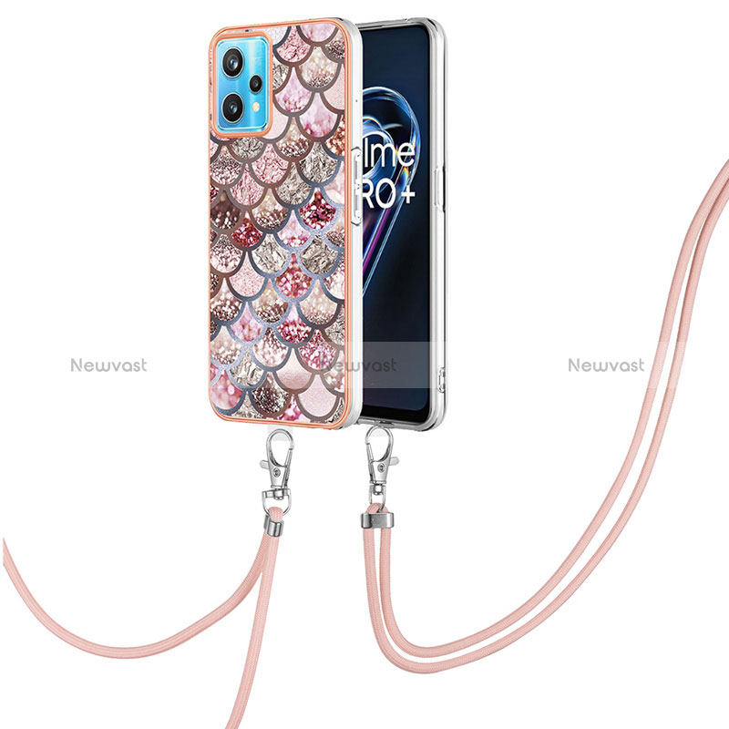Silicone Candy Rubber Gel Fashionable Pattern Soft Case Cover with Lanyard Strap Y03B for Realme 9 Pro+ Plus 5G