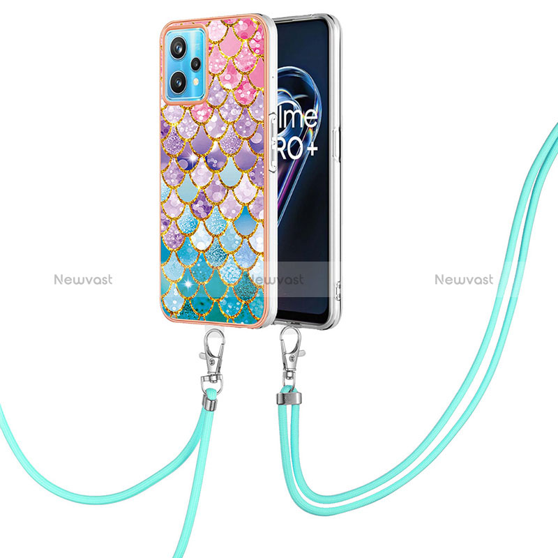 Silicone Candy Rubber Gel Fashionable Pattern Soft Case Cover with Lanyard Strap Y03B for Realme 9 Pro+ Plus 5G