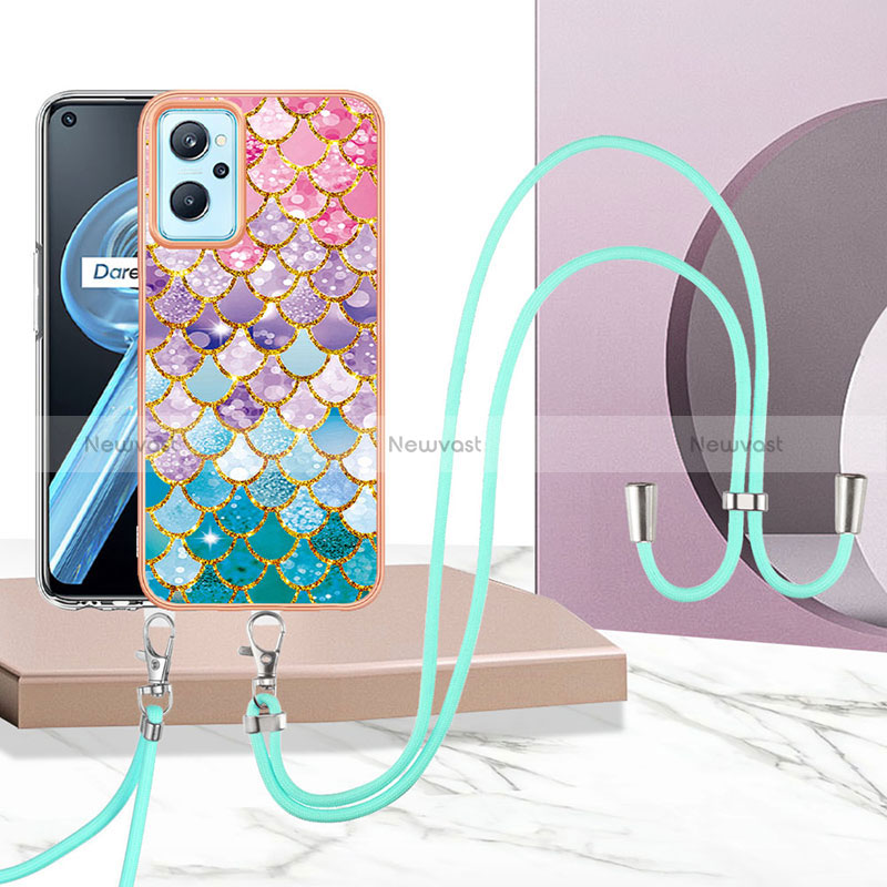 Silicone Candy Rubber Gel Fashionable Pattern Soft Case Cover with Lanyard Strap Y03B for Realme 9i 4G
