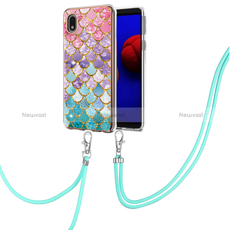 Silicone Candy Rubber Gel Fashionable Pattern Soft Case Cover with Lanyard Strap Y03B for Samsung Galaxy A01 Core