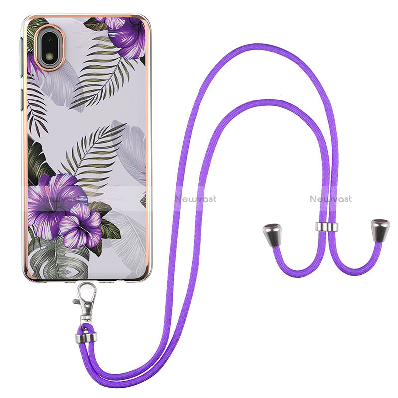 Silicone Candy Rubber Gel Fashionable Pattern Soft Case Cover with Lanyard Strap Y03B for Samsung Galaxy A01 Core