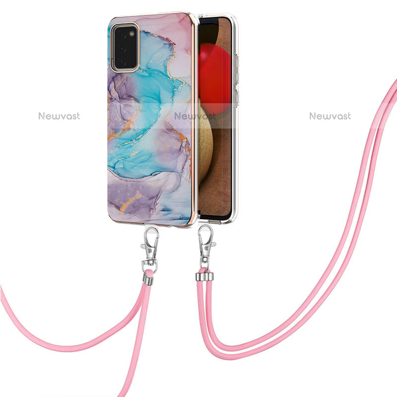Silicone Candy Rubber Gel Fashionable Pattern Soft Case Cover with Lanyard Strap Y03B for Samsung Galaxy A02s