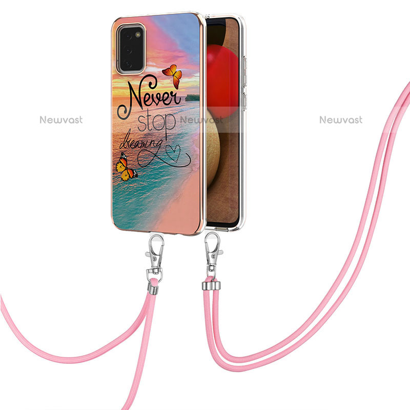 Silicone Candy Rubber Gel Fashionable Pattern Soft Case Cover with Lanyard Strap Y03B for Samsung Galaxy A02s