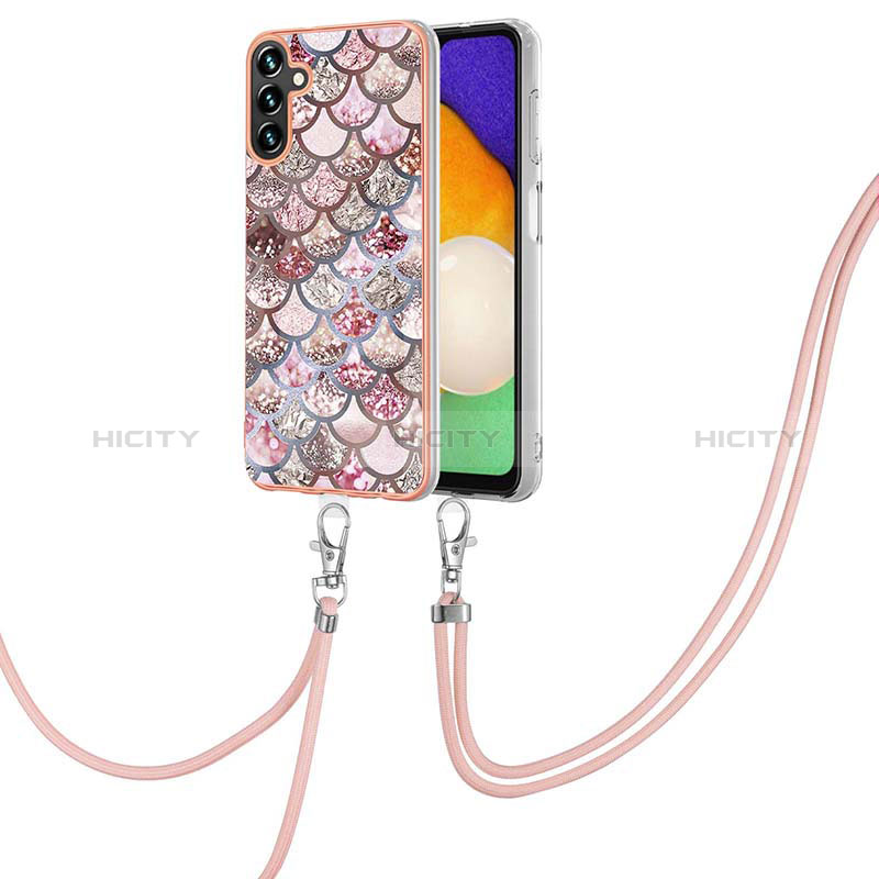 Silicone Candy Rubber Gel Fashionable Pattern Soft Case Cover with Lanyard Strap Y03B for Samsung Galaxy A04s