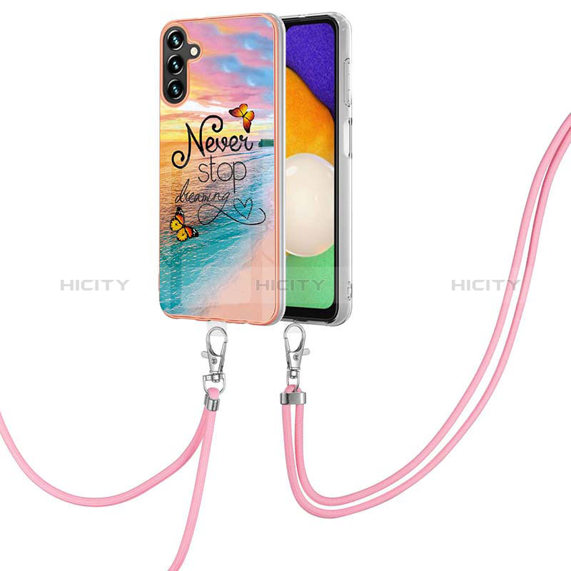 Silicone Candy Rubber Gel Fashionable Pattern Soft Case Cover with Lanyard Strap Y03B for Samsung Galaxy A04s Mixed