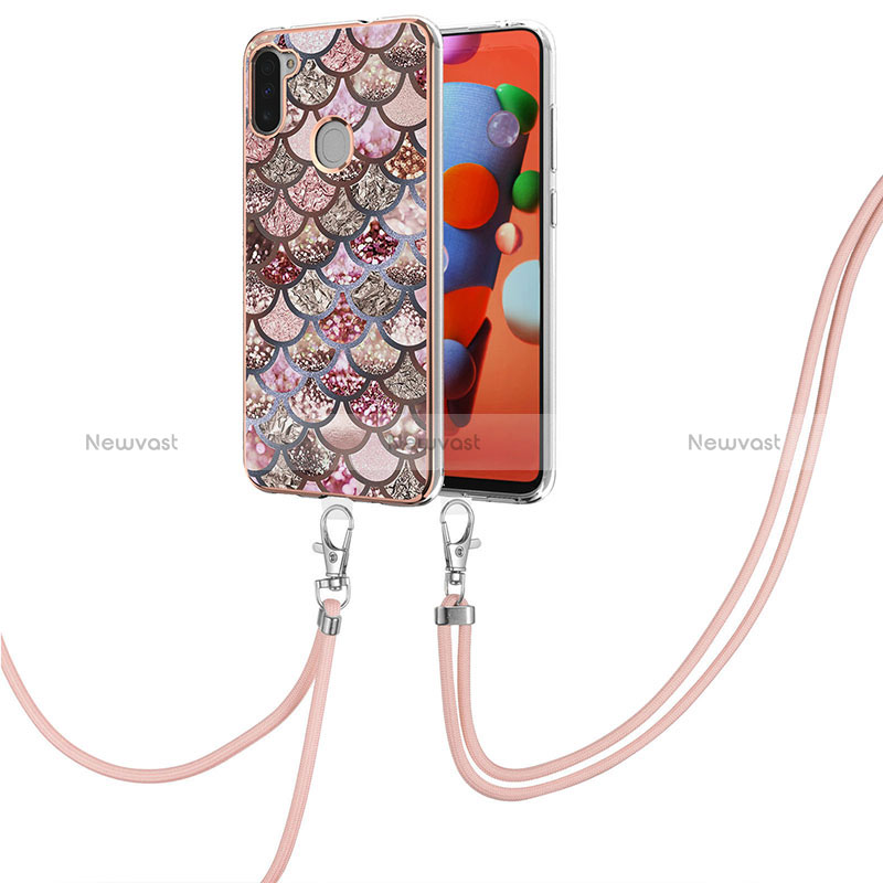 Silicone Candy Rubber Gel Fashionable Pattern Soft Case Cover with Lanyard Strap Y03B for Samsung Galaxy A11