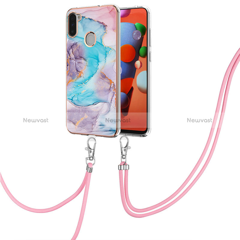 Silicone Candy Rubber Gel Fashionable Pattern Soft Case Cover with Lanyard Strap Y03B for Samsung Galaxy A11