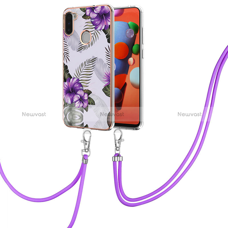 Silicone Candy Rubber Gel Fashionable Pattern Soft Case Cover with Lanyard Strap Y03B for Samsung Galaxy A11