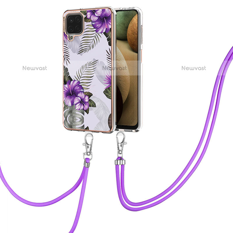 Silicone Candy Rubber Gel Fashionable Pattern Soft Case Cover with Lanyard Strap Y03B for Samsung Galaxy A12