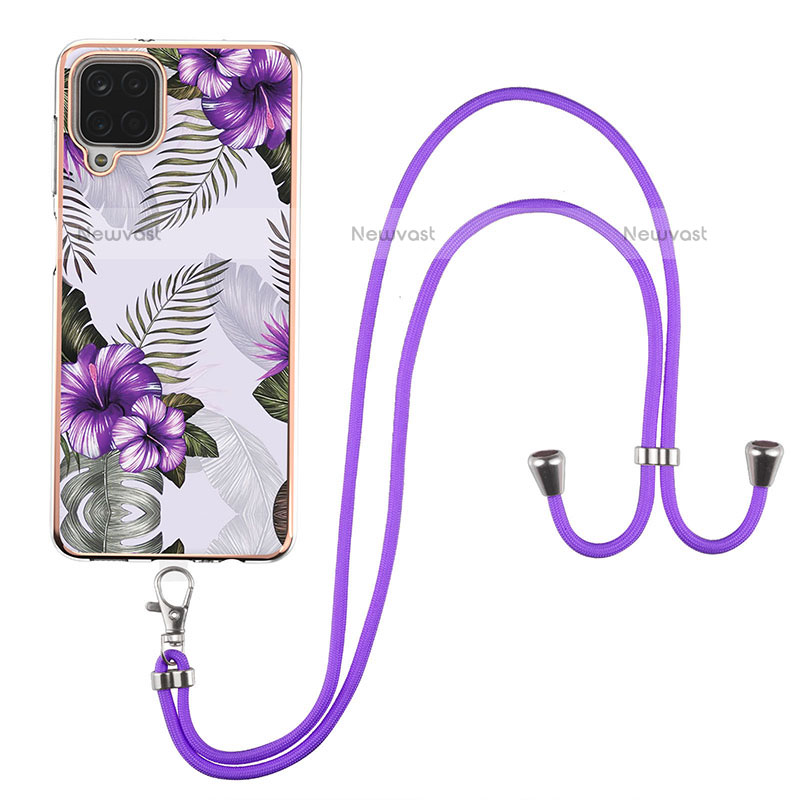 Silicone Candy Rubber Gel Fashionable Pattern Soft Case Cover with Lanyard Strap Y03B for Samsung Galaxy A12