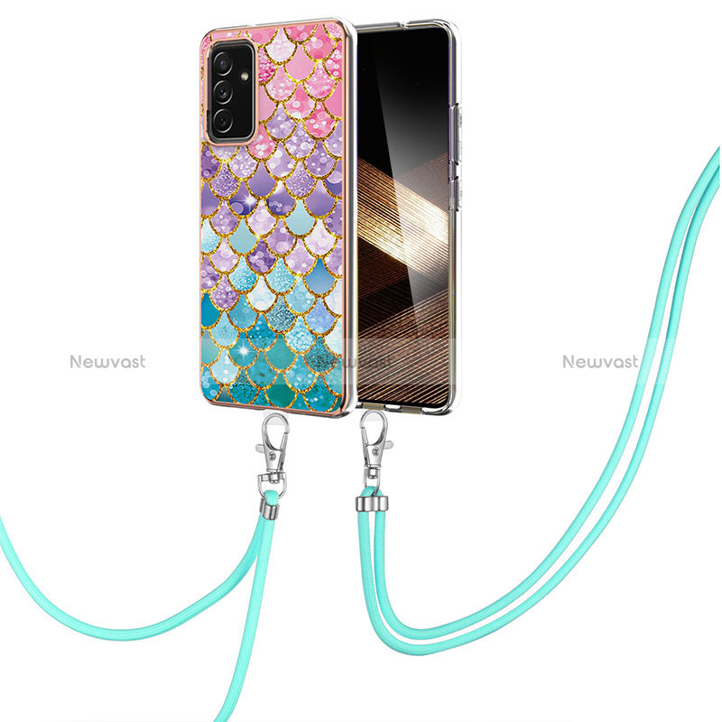 Silicone Candy Rubber Gel Fashionable Pattern Soft Case Cover with Lanyard Strap Y03B for Samsung Galaxy A15 4G