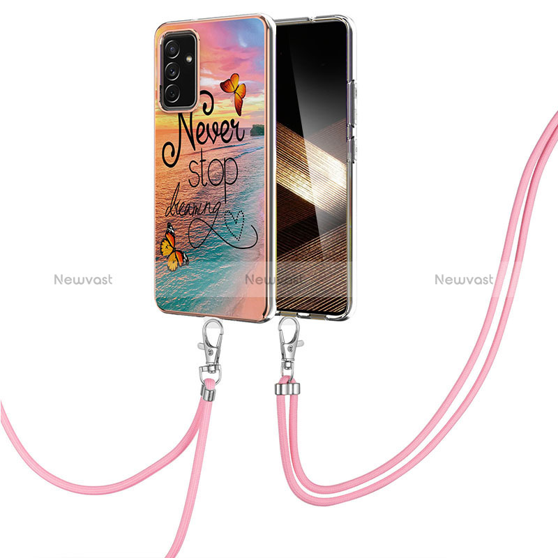 Silicone Candy Rubber Gel Fashionable Pattern Soft Case Cover with Lanyard Strap Y03B for Samsung Galaxy A15 4G