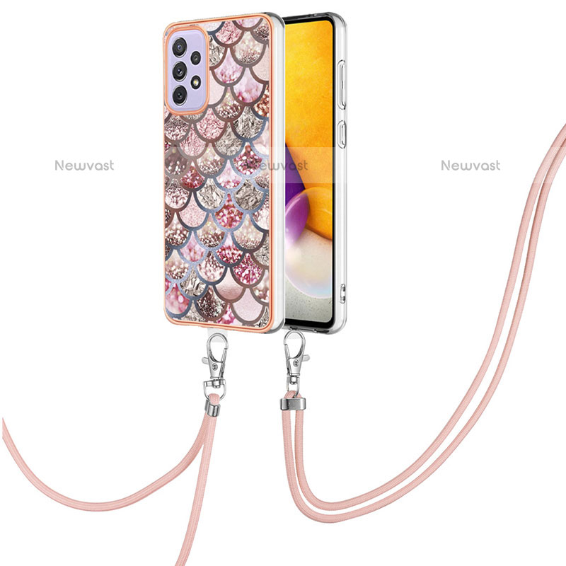 Silicone Candy Rubber Gel Fashionable Pattern Soft Case Cover with Lanyard Strap Y03B for Samsung Galaxy A23 5G