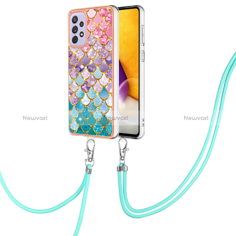 Silicone Candy Rubber Gel Fashionable Pattern Soft Case Cover with Lanyard Strap Y03B for Samsung Galaxy A33 5G