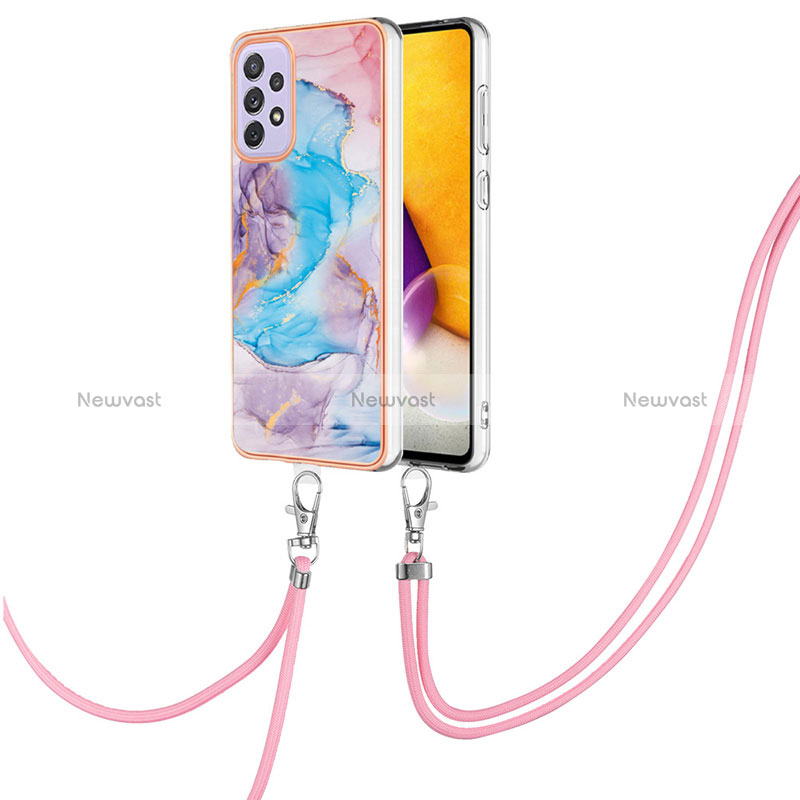 Silicone Candy Rubber Gel Fashionable Pattern Soft Case Cover with Lanyard Strap Y03B for Samsung Galaxy A33 5G