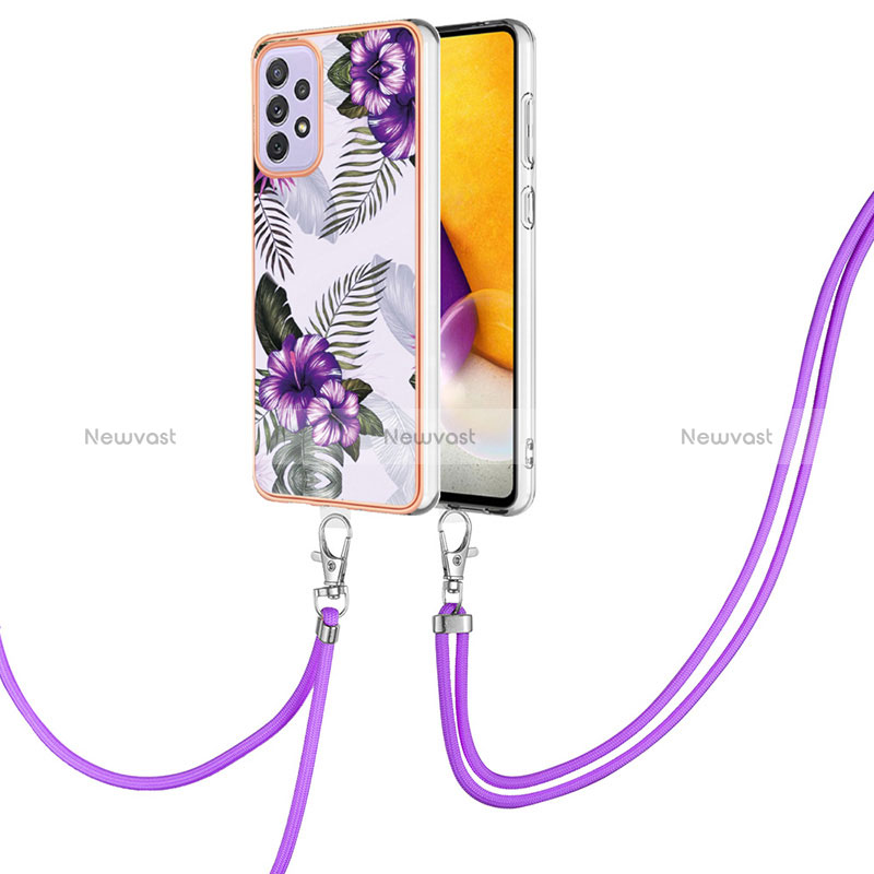 Silicone Candy Rubber Gel Fashionable Pattern Soft Case Cover with Lanyard Strap Y03B for Samsung Galaxy A33 5G Purple