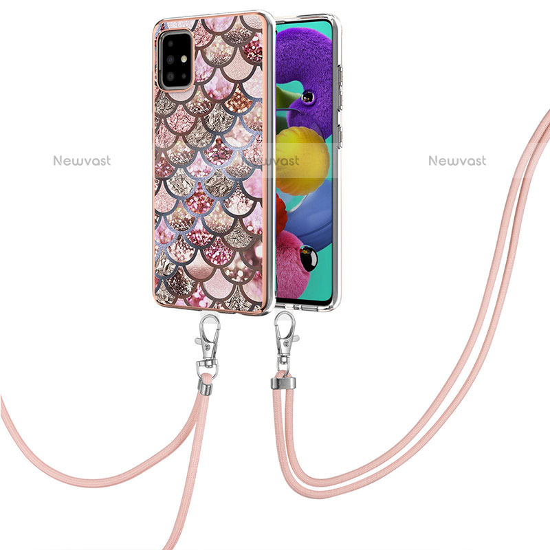 Silicone Candy Rubber Gel Fashionable Pattern Soft Case Cover with Lanyard Strap Y03B for Samsung Galaxy A51 4G