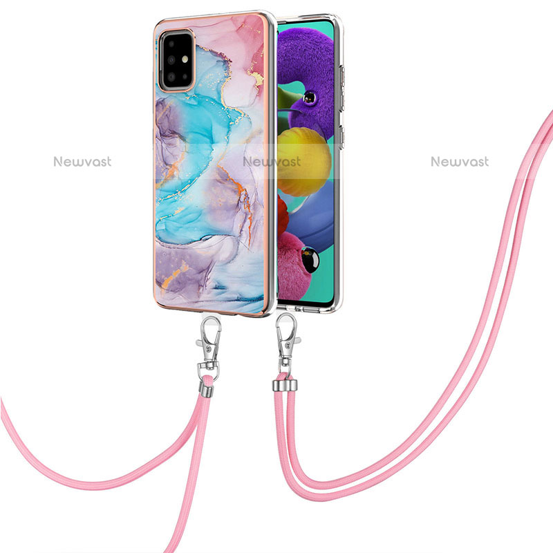 Silicone Candy Rubber Gel Fashionable Pattern Soft Case Cover with Lanyard Strap Y03B for Samsung Galaxy A51 4G