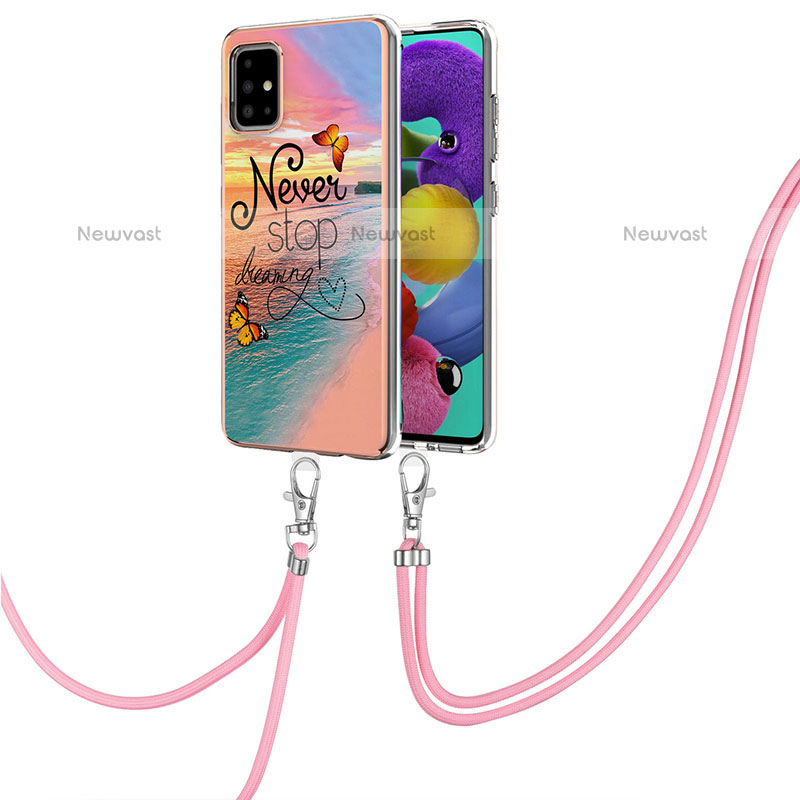 Silicone Candy Rubber Gel Fashionable Pattern Soft Case Cover with Lanyard Strap Y03B for Samsung Galaxy A51 4G Mixed