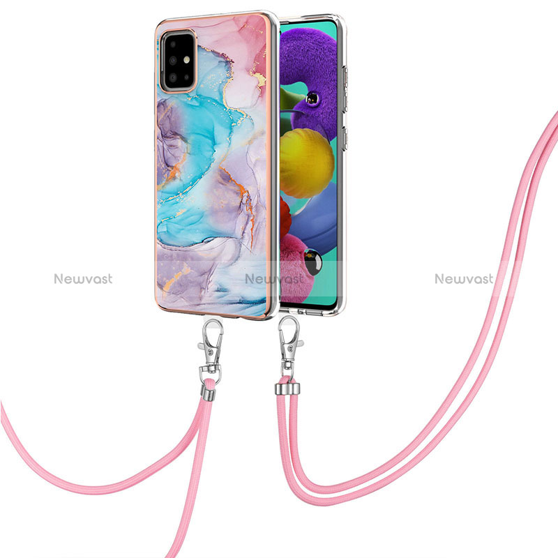 Silicone Candy Rubber Gel Fashionable Pattern Soft Case Cover with Lanyard Strap Y03B for Samsung Galaxy A51 5G