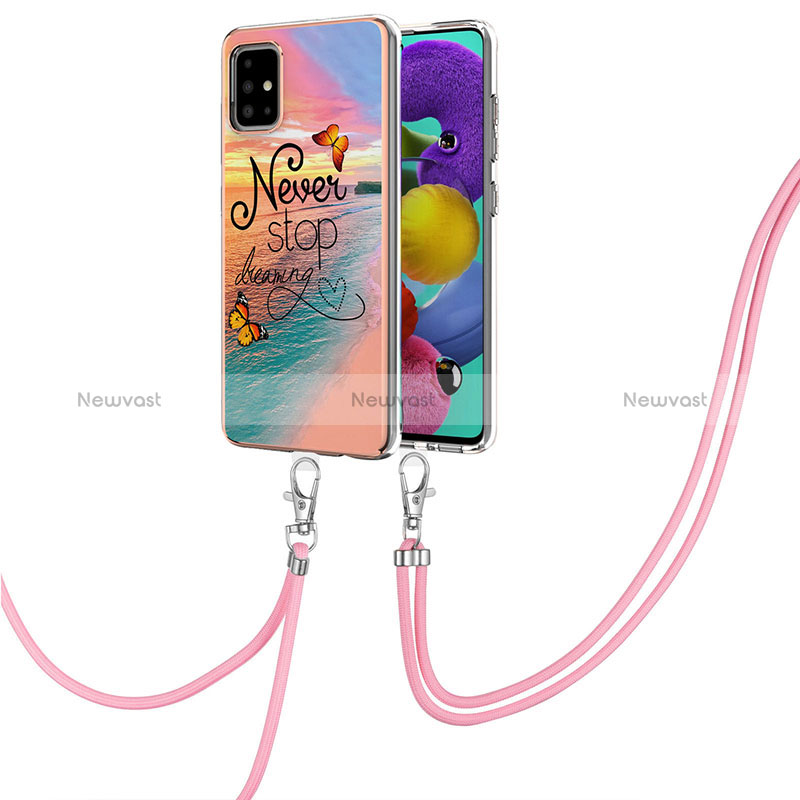 Silicone Candy Rubber Gel Fashionable Pattern Soft Case Cover with Lanyard Strap Y03B for Samsung Galaxy A51 5G