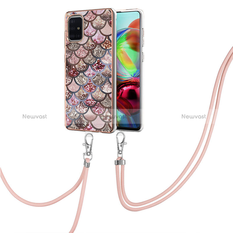 Silicone Candy Rubber Gel Fashionable Pattern Soft Case Cover with Lanyard Strap Y03B for Samsung Galaxy A71 5G