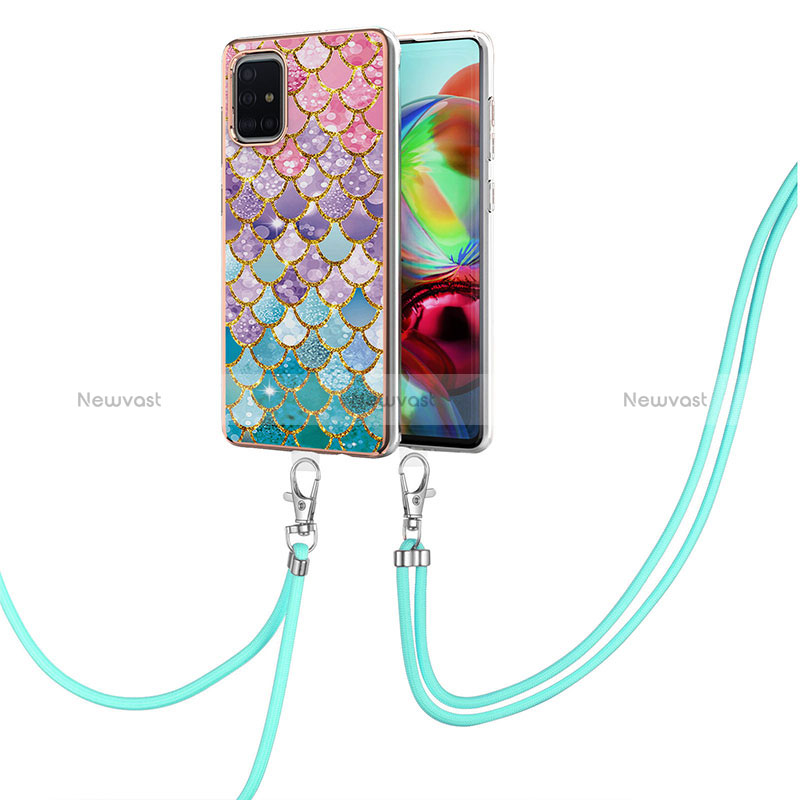 Silicone Candy Rubber Gel Fashionable Pattern Soft Case Cover with Lanyard Strap Y03B for Samsung Galaxy A71 5G