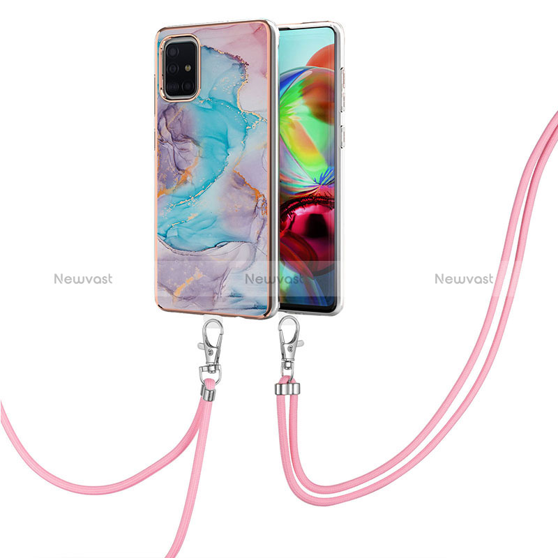 Silicone Candy Rubber Gel Fashionable Pattern Soft Case Cover with Lanyard Strap Y03B for Samsung Galaxy A71 5G