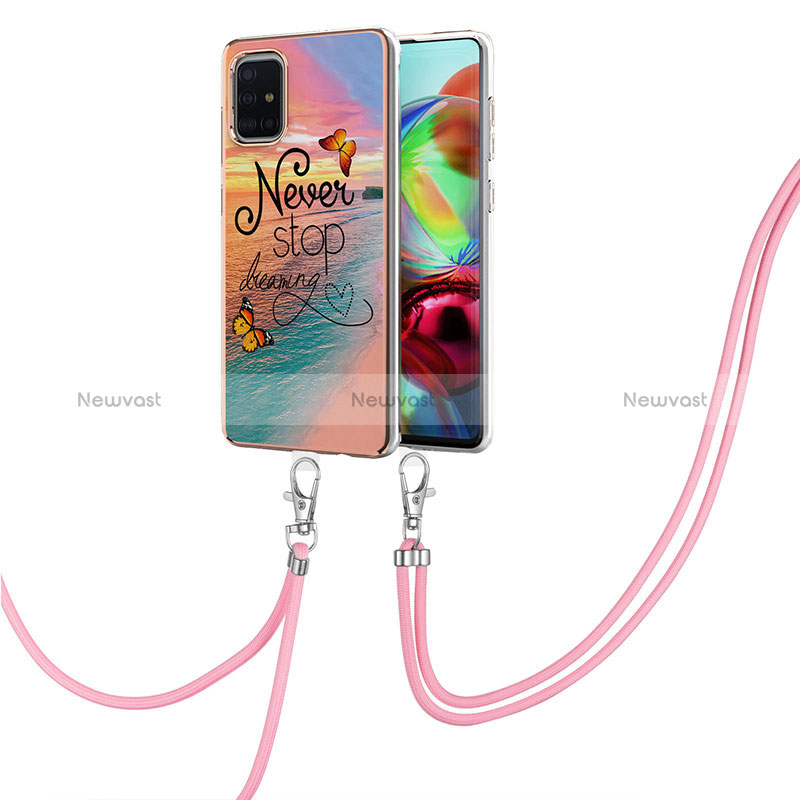Silicone Candy Rubber Gel Fashionable Pattern Soft Case Cover with Lanyard Strap Y03B for Samsung Galaxy A71 5G Mixed