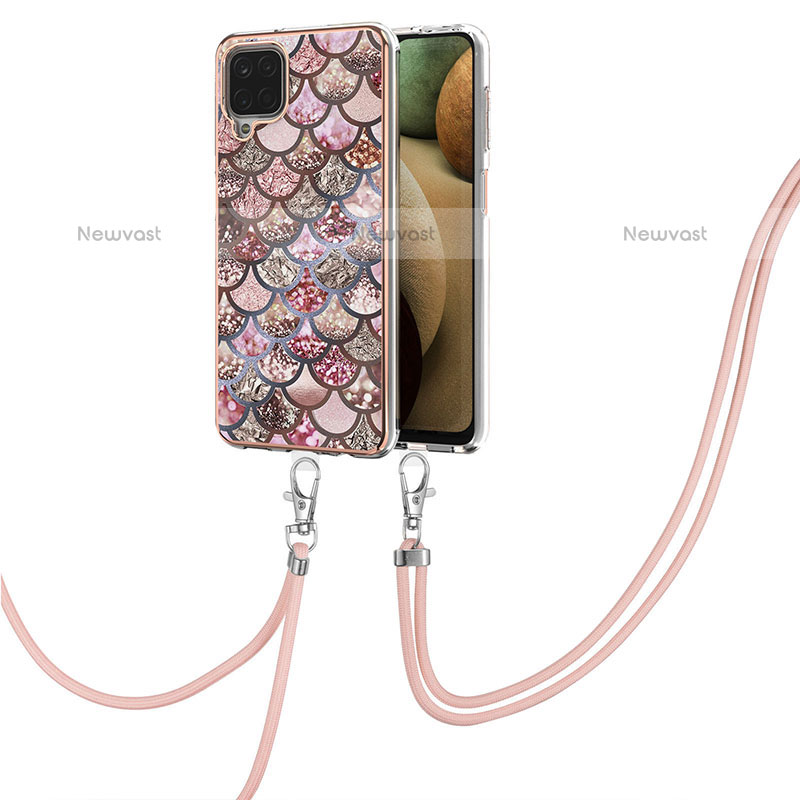 Silicone Candy Rubber Gel Fashionable Pattern Soft Case Cover with Lanyard Strap Y03B for Samsung Galaxy F12