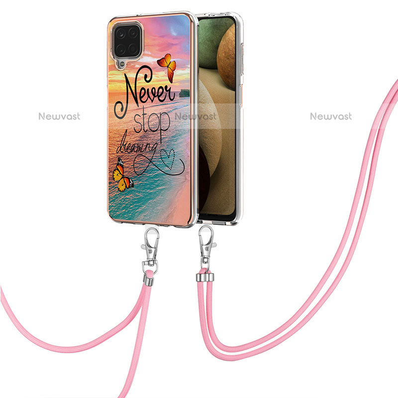 Silicone Candy Rubber Gel Fashionable Pattern Soft Case Cover with Lanyard Strap Y03B for Samsung Galaxy F12