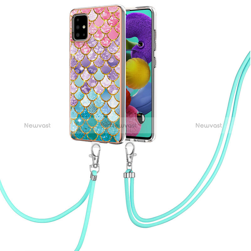 Silicone Candy Rubber Gel Fashionable Pattern Soft Case Cover with Lanyard Strap Y03B for Samsung Galaxy M40S