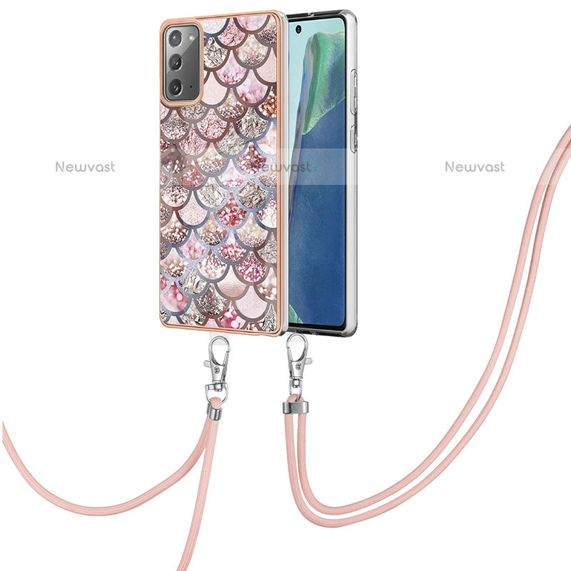 Silicone Candy Rubber Gel Fashionable Pattern Soft Case Cover with Lanyard Strap Y03B for Samsung Galaxy Note 20 5G