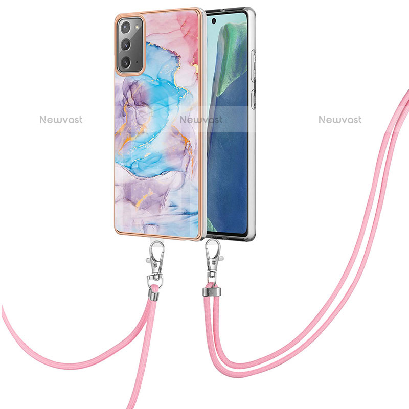 Silicone Candy Rubber Gel Fashionable Pattern Soft Case Cover with Lanyard Strap Y03B for Samsung Galaxy Note 20 5G