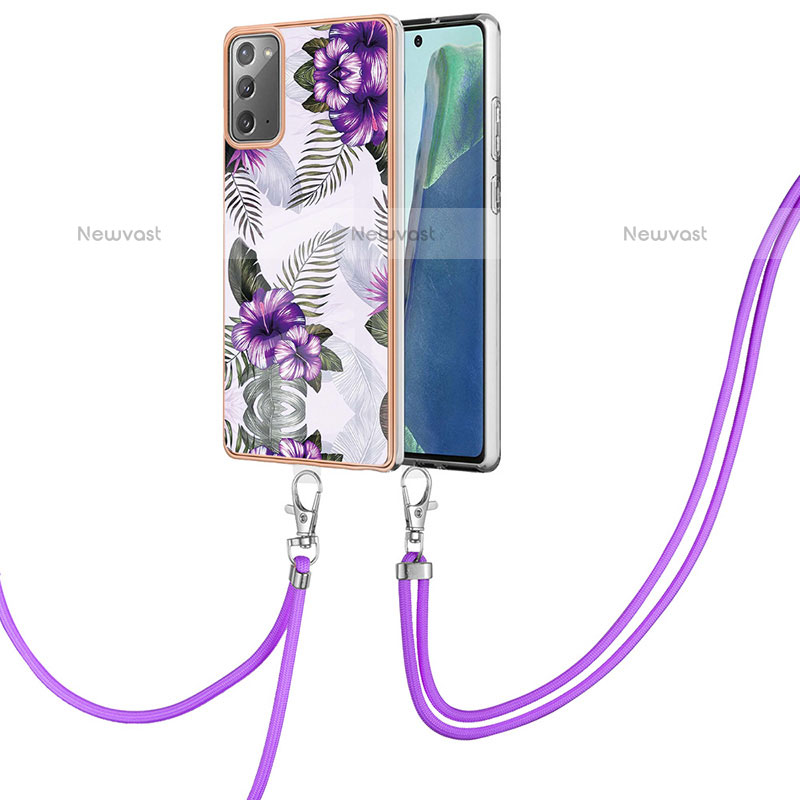 Silicone Candy Rubber Gel Fashionable Pattern Soft Case Cover with Lanyard Strap Y03B for Samsung Galaxy Note 20 5G