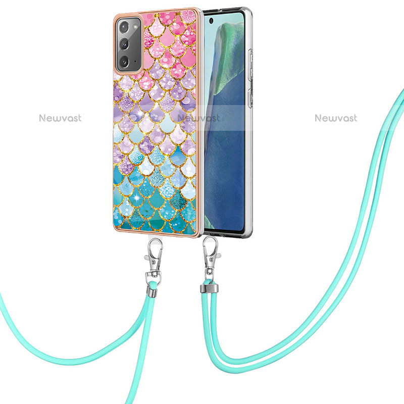 Silicone Candy Rubber Gel Fashionable Pattern Soft Case Cover with Lanyard Strap Y03B for Samsung Galaxy Note 20 5G Colorful