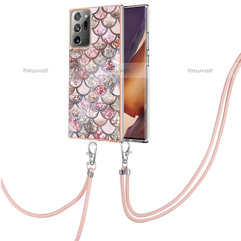 Silicone Candy Rubber Gel Fashionable Pattern Soft Case Cover with Lanyard Strap Y03B for Samsung Galaxy Note 20 Ultra 5G