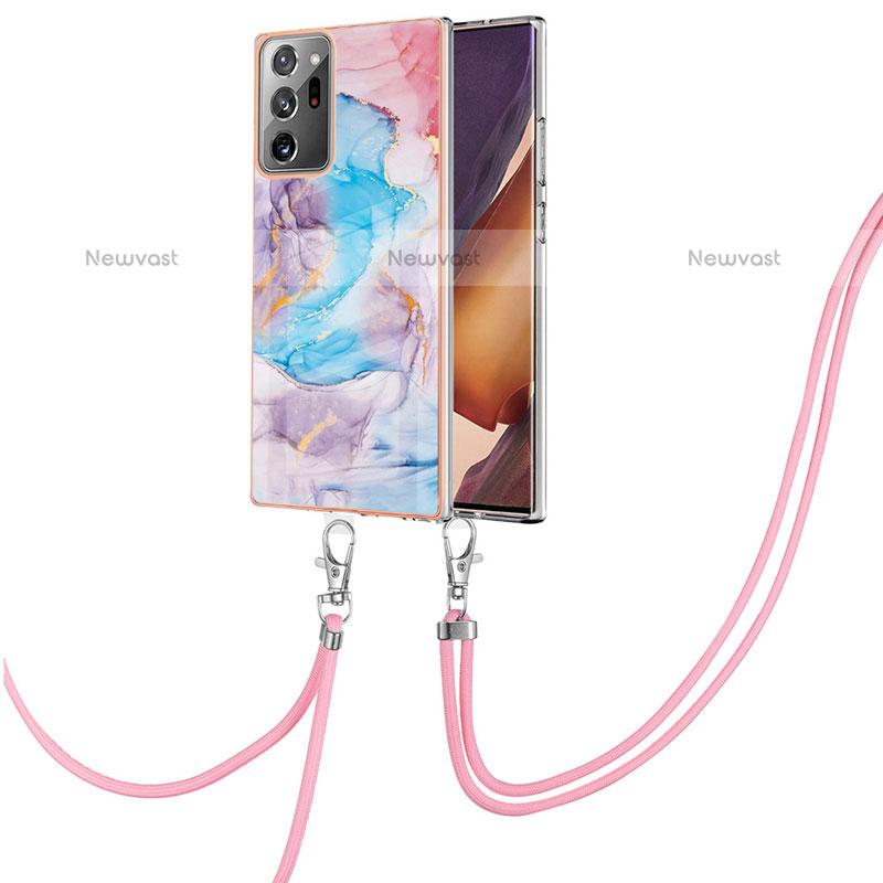 Silicone Candy Rubber Gel Fashionable Pattern Soft Case Cover with Lanyard Strap Y03B for Samsung Galaxy Note 20 Ultra 5G