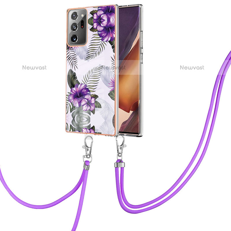 Silicone Candy Rubber Gel Fashionable Pattern Soft Case Cover with Lanyard Strap Y03B for Samsung Galaxy Note 20 Ultra 5G Purple